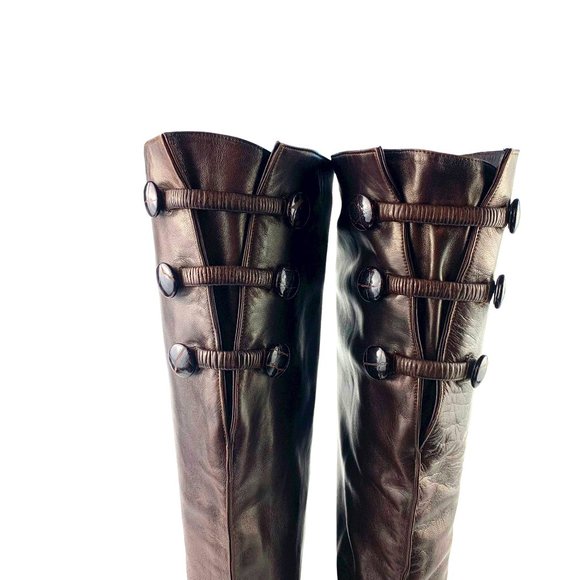CARAVELLE Chocolate Brown Soft Leather Made in Italy Slip On Tall Boots - Picture 3 of 9